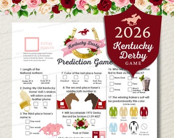 Kentucky Derby Prediction Game for Horse Race Party 2026  - Instant Download Printable PDF