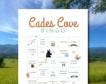 Cades Cove Bingo Smoky Mountains Family Game - instant download