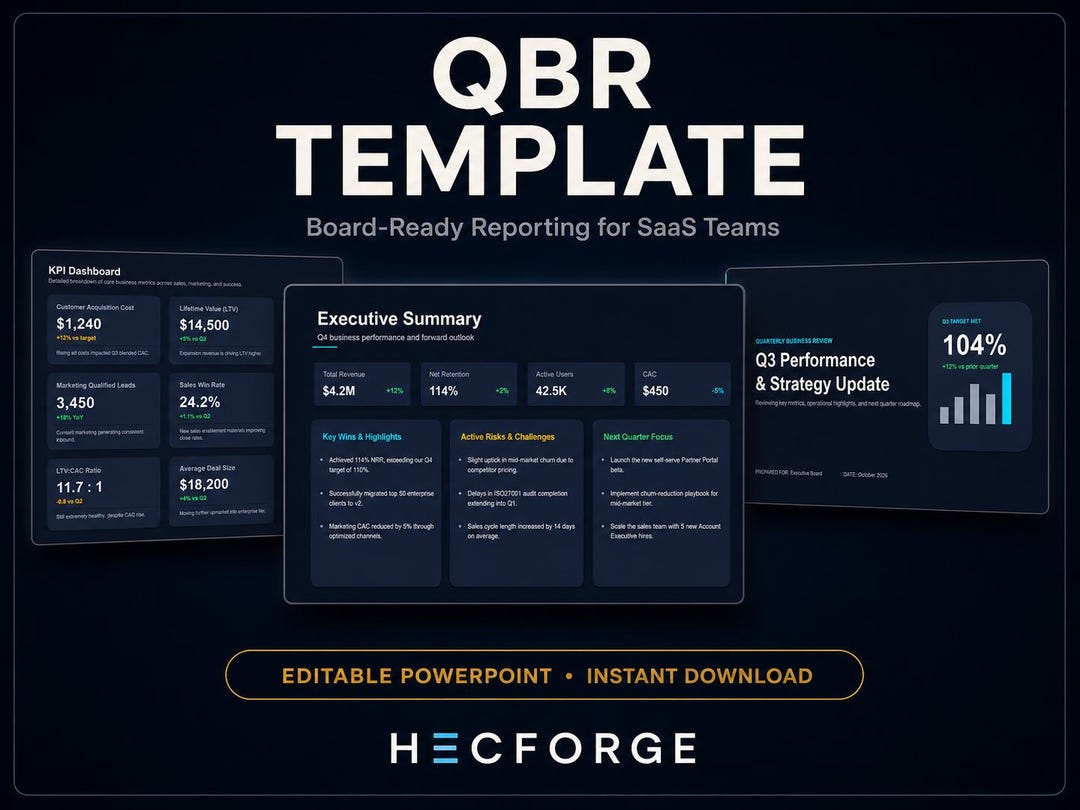QBR Powerpoint Template, Executive KPI Saas Report Deck (digital ...