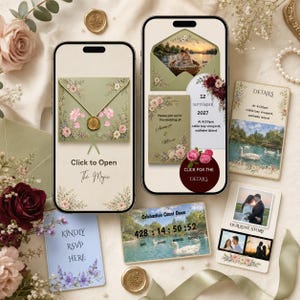 Olive Green Wedding Website Template, 5-Page Canva Invitation (Digital Download)
