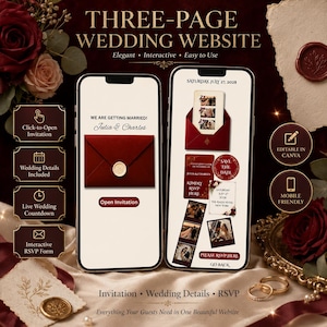 Burgundy & Ivory Wedding Website Template with RSVP and Countdown Timer: Digital Wedding Template (Digital Download)
