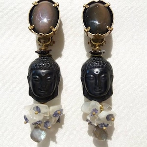 Boucles d'oreilles klipy en pierres naturelles obsidienne arc en ciel nommés SÉRÉNITÉ