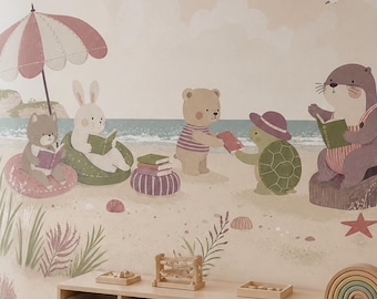 Nursery Mural Wallpaper Beach Landscape Pastel Seaside Wall Mural