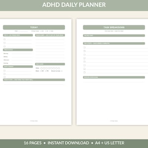 ADHD Daily Planner Printable, Brain Dump, Task Breakdown, Dopamine Menu, Habit Tracker, Routine Builder, Undated Planner PDF, A4 US Letter