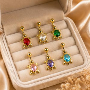 Gold Turtle Belly Button Ring 14G Stainless Steel Navel Piercing Zircon Turtle Belly Ring Beach Jewelry Cute Sea Turtle Gift for Women