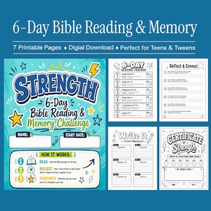 Studio biblico sulla forza per bambini stampabile, lettura biblica e tracker dei versetti da memorizzare, scuola domenicale e scuola a casa, devozionale per bambini