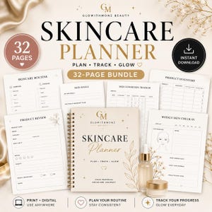Skincare Planner Printable | 32 Page Skincare Routine Tracker, Skin Care Journal, Beauty Planner, Digital Download