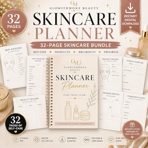 32-Page Skincare Planner Bundle | Routine, Tracker, Journal(Digital Download)
