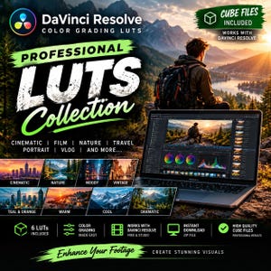 DaVinci Resolve LUTs, Cinematic Film Color Grading Pack, Color Presets for Video Editors