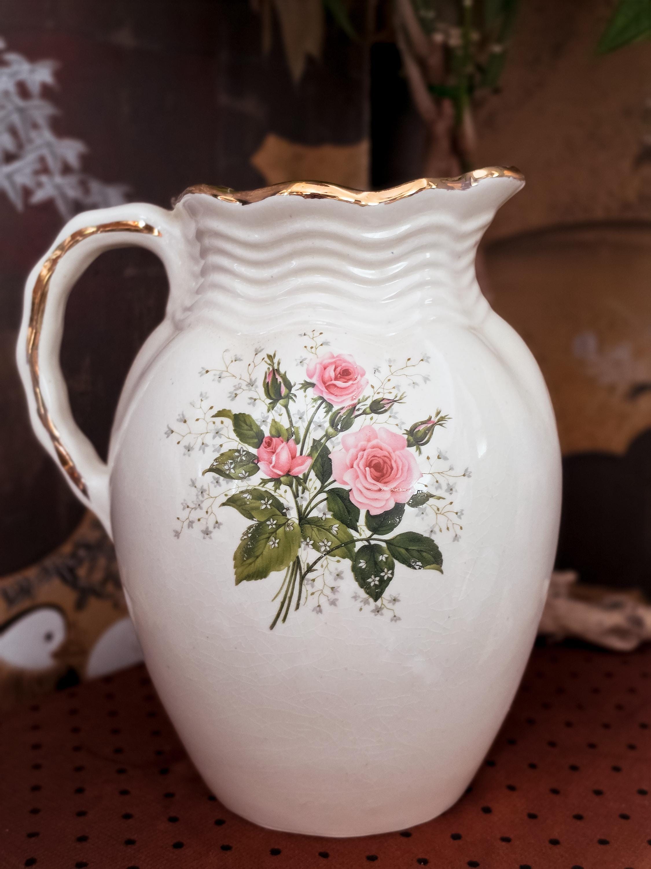 Pink Ironstone Water Pitcher - Etsy