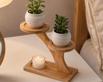 Mini-Pflanzenständer aus Holz, 3-stöckig, baumförmiger Sukkulentenhalter (17 cm Höhe)