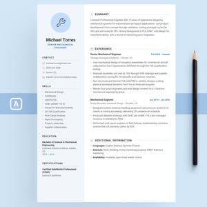 Engineer Resume Template ATS Friendly, Professional Engineering Tech CV, No Microsoft Word, Apple Pages or Google Docs Needed