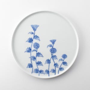 Japanese Mikawachi Porcelain Plate 24cm, Blue and White Thistle Design, Hirado Ware Dinner Plate, Handmade Japanese Tableware