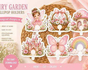 Fairy Garden Lollipop Holders | Printable Party Favors (Instant Download PDF)