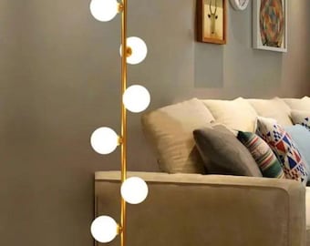 Mid Century Modern Brass Globe Floor Lamp, ,  Luxury Living Room Bedroom Lighting Fixture