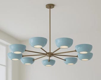 Żyrandol Sputnik w stylu Mid Century Modern, mosiężna lampa wisząca Starburst, ręcznie wykonana mosiężna oprawa sufitowa