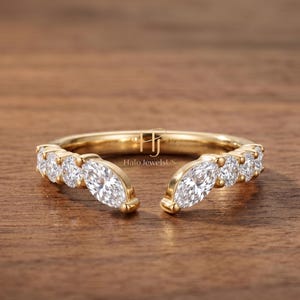Moissanite Curved Accesoire Hochzeit Band Marquise Diamant Verlobung Schmuck-Frauen-Enhancer Wrap Guard Passende Band personalisierte Gold Geschenk