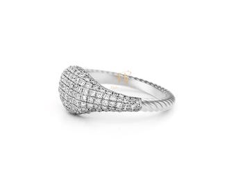 Vintage Pinky Pavé-Ring mit Moissanit – Zarter Statement-Ring mit Mikropavé – Minimalistischer Luxusring aus Silber oder Gold für Damen