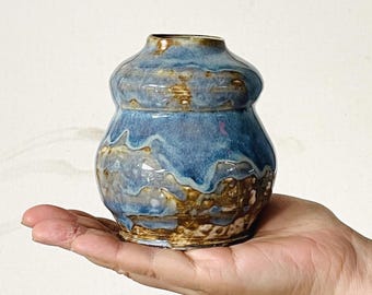 One of a Kind Handmade Blue Ceramic Bud Vase | Small Modern Organic Stoneware Home Decor