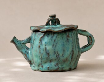 Turquoise Handmade Ceramic Teapot | One of a Kind Artisan Stoneware Wabi Sabi Tea Gift