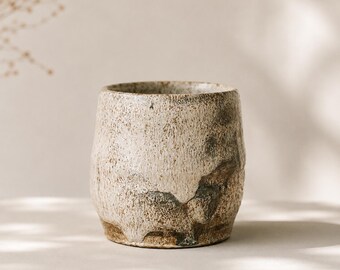 Rustic Handmade Wabi-Sabi Ceramic Tea Cup | One-of-a-Kind Stoneware Yunomi | Wheel Thrown Ceramic Mug