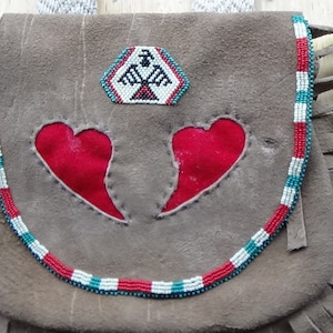Handmade Brain-tanned LEATHER possibles bag- Walnut dyed- Weeping Heart