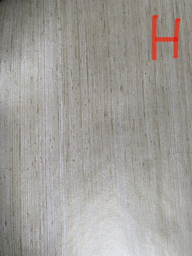 May include: A close-up of a silver textured wallpaper with a large red letter "H" in the upper right corner.