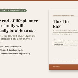 End of Life Planner Australia | What My Family Needs to Know | Fillable PDF, Executor Checklist, Estate & Funeral Wishes | The Tin Box