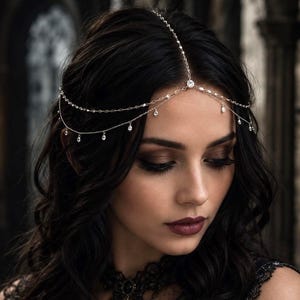 Crystal Forehead Chain, Gold Silver Headpiece, Bridal Boho Festival Crown Accessory