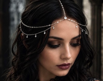 Crystal Forehead Chain, Gold Silver Headpiece, Bridal Boho Festival Crown Accessory