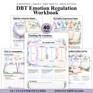 Quaderno di esercizi di DBT per la regolazione delle emozioni per adolescenti, 40 schede di terapia stampabili, strategie di coping, azione opposta, fattori scatenanti e autoriflessione (PDF)