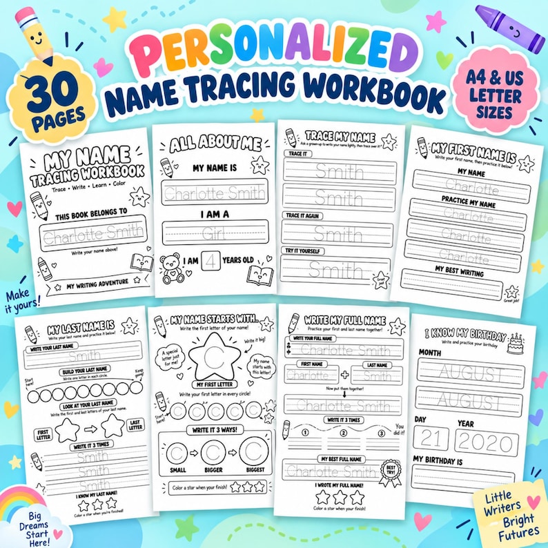 Personalized Name Tracing Workbook, Custom Name Practice, Preschool ...