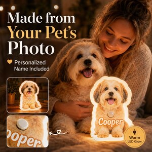 Personalized Pet Photo Night Light, Custom Dog or Cat Lamp, Motion Sensor Gift for Pet Lover