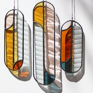LIGNE Elements set of 3 // window hanging, wall art, customizable, suncatcher, glass art, modern stained glass