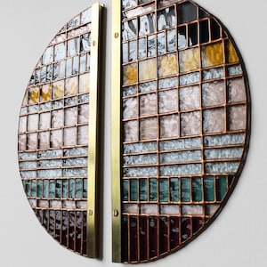 12&quot; DEMILUNE #12 (set of 2) // contemporary stained glass ready to hang