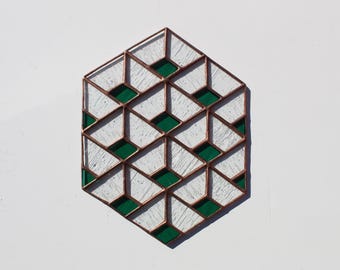Stained Glass DEMI #8 // window art, shelf art, customizable, glass art, modern stained glass