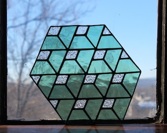Stained Glass DEMI #8 // window art, shelf art, customizable, glass art, modern stained glass