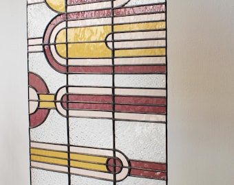 Blocks Panel #2 // contemporary stained glass ready to hang