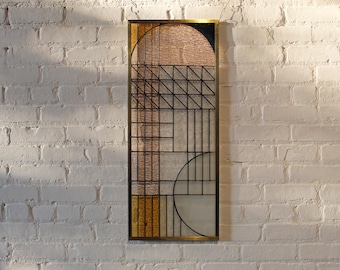 Brass Framed COLORBLOCK Stained Glass Panel #28 // ready to hang