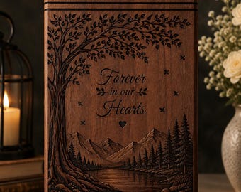 Personalized Wooden Urn – Tree Mountain Engraved Memorial Keepsake Box