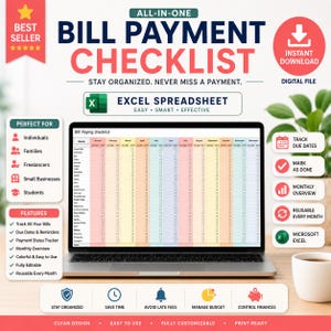 Checklist voor het betalen van rekeningen (Excel-sjabloon) | Maandelijks overzicht van rekeningbetalingen | Rekeningenorganizer | Vervaldatum en terugkerende rekeningen | Digitale download