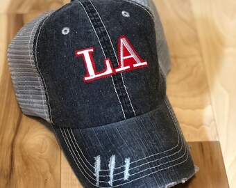 distressed la hat