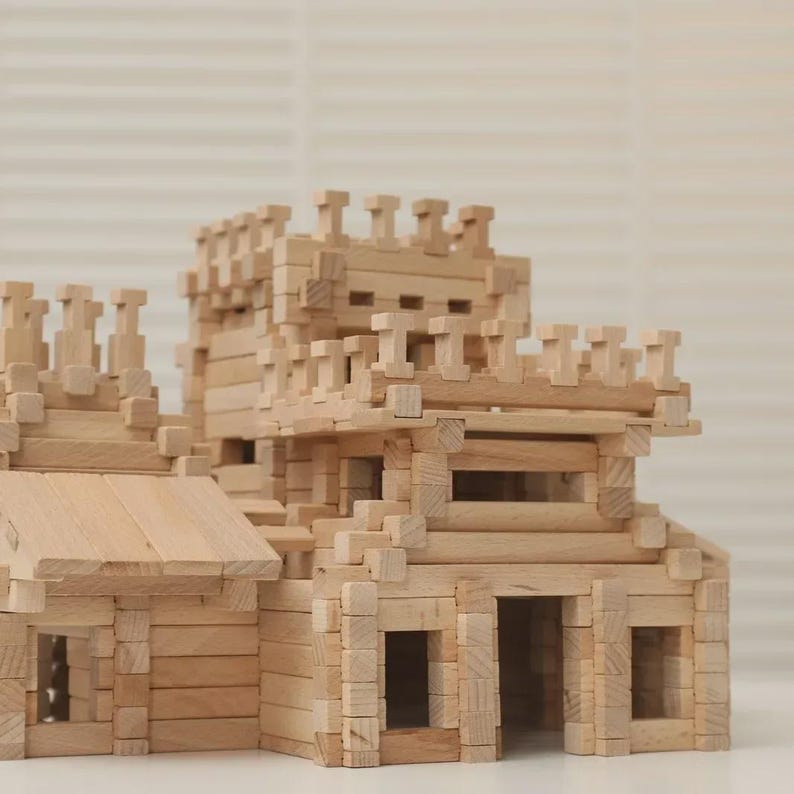 Wooden Castle Building Set, Blocks Fortress Toy, 294 Part Oak ...