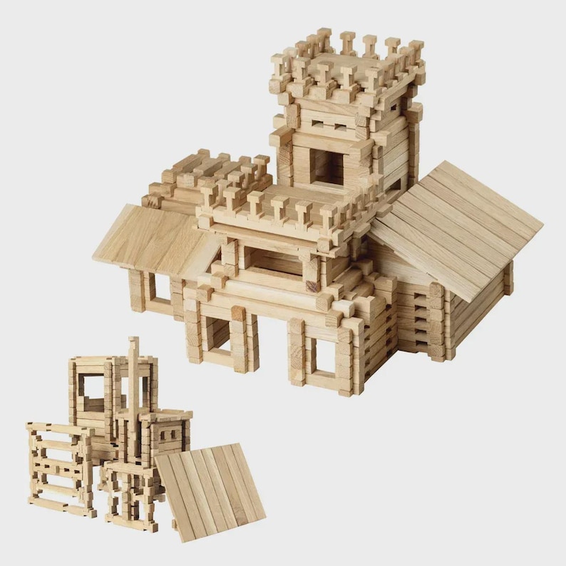 Wooden Castle Building Set, Blocks Fortress Toy, 294 Part Oak ...