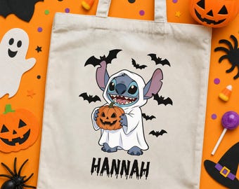 Anpassad Stitch Halloween-tygväska, söt Ghost Boo Bus eller Treat-väska, anpassad höstaccessoar för läskiga säsonger