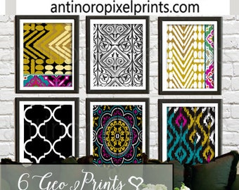 Art Geo Graphic Print Art Pictures (Featured in Black Mustard Teal Pink)  - Set includes  (6) 8x10 Wall Prints (UNFRAMED) #617293379