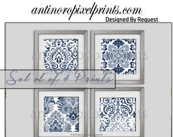 Art Indigo Watercolor Indigo Blue White Prints, Graphic Art Prints, Set of 4 Prints, Size 8 x10 Prints (UNFRAMED) #639657011