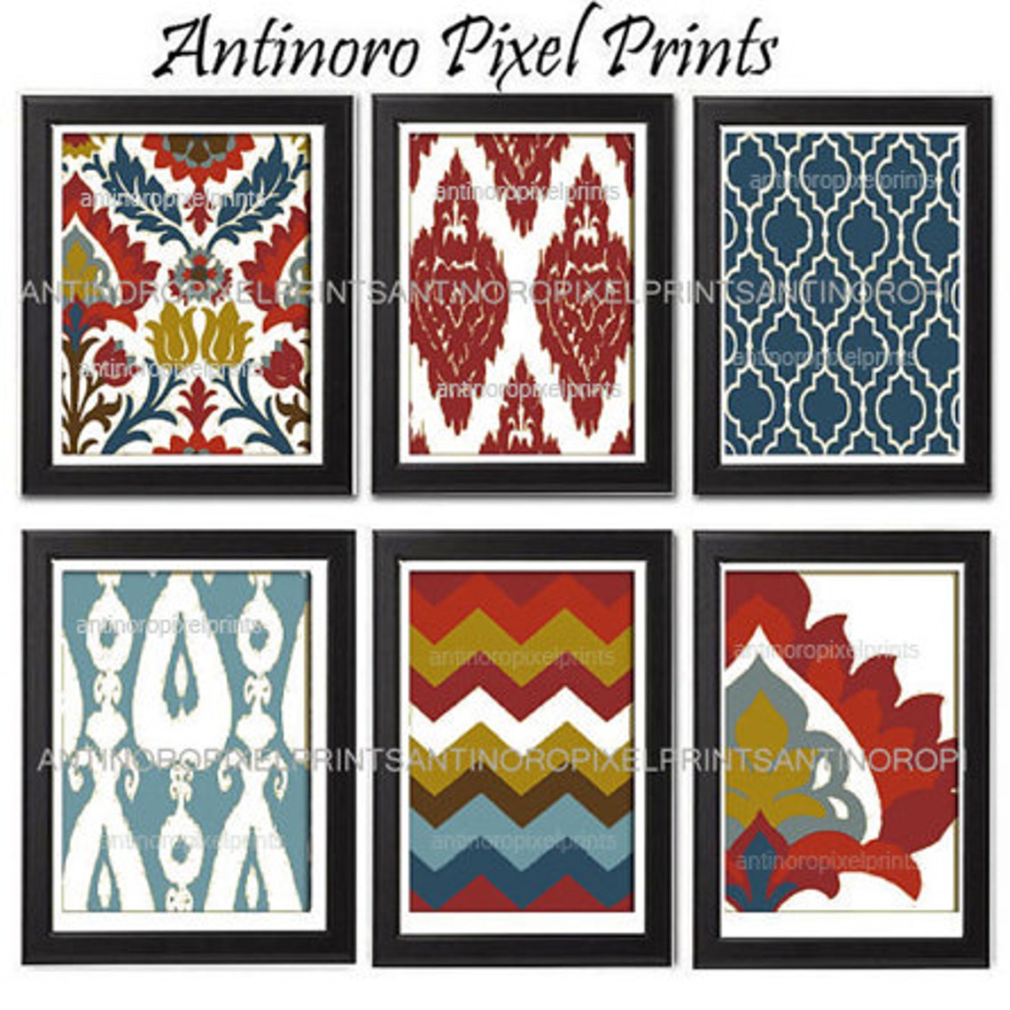 Ikat Digital illustration Wall Art Set of 6 8x10 Prints Etsy