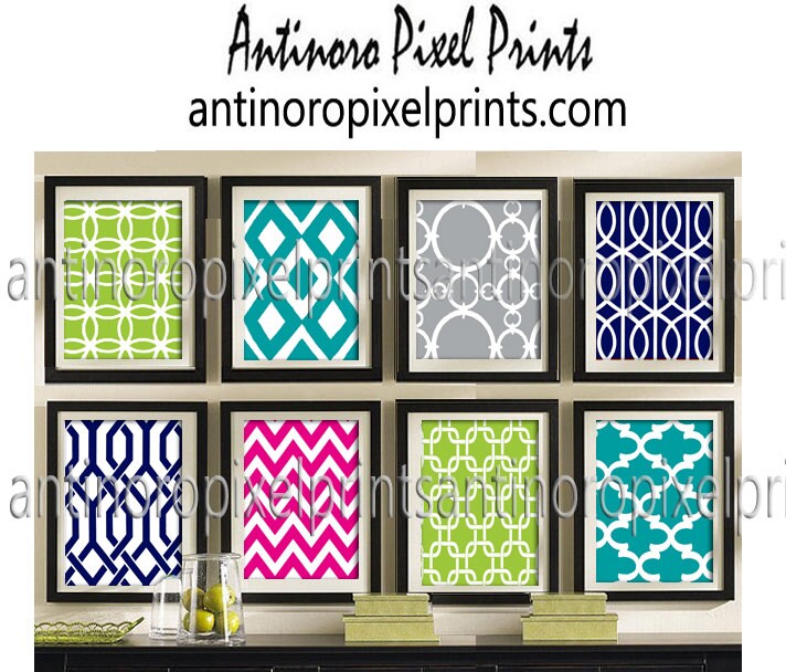 Lime Navy Teal Grey Pink Damask Digital illustration Wall Art Etsy