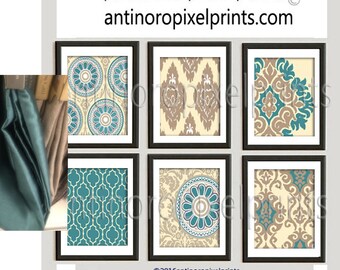 Art  Teal Khaki Creme Digital Print Wall Art Pictures  - Set of (6) - 8x10 Prints - Your Custom Colors Available (UNFRAMED) #290948775